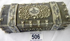 A Trinket box with bone decoration (approx. length 6 1/2", width 2 1/2", height 2") - slightly a/