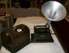 A Edison Gem phonograph with horn