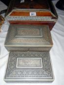 Three inlaid boxes ivory and bone a/f
 
Condition
Small box – some inlay missing all over box