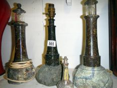 Three vintage Cornish Serpentine lightho