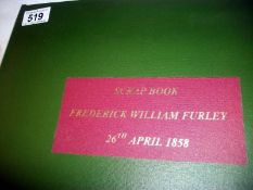 A Victorian scrap book belonging to Frederick William Furley dated 26th April 1858 together with