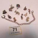 13 silver charms and bracelet