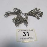 3 silver marcasite brooches