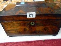 A Victorian tea caddy
 
Condition
Small amount of veneer missing on back of lid (barely