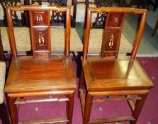 Two hall chairs with bone inlay (one chair has some inlay missing)
