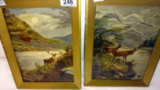 A pair of oil on canvas Stags and Deers