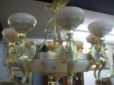 Large brass and alabaster 16-light chandelier