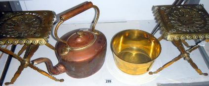 2 Victorian trivets, saucepan, and coppe