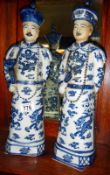 Pair of blue and white Oriental figures (approx. height 17" / 43cm)