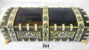 A Trinket box with bone decoration (approx. length 11", width 5", height 3 1/4") - slightly a/f (see