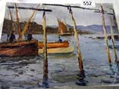 Unframed oil on canvas of sailing fishing-boat scene, unsigned but attributed to Franklin White St