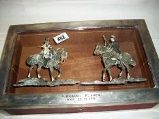 Silver cigar box with depiction of horses on glass and inscription on lid 'Jubilaums-Rennen enns