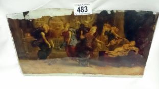 An 18th-century reverse painting on glass (crystoleum-style) of ladies dancing by sleeping Cupid