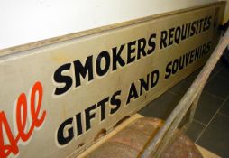 2-part Higgs shop sign featuring Lincoln Imp - 'All Smokers Requisites Gifts and Souveniers' (