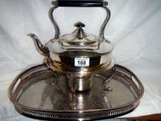 A silver plated Victorian kettle on stan