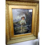 A Fine gilt framed litho print of young boy in landscape (approx. size including frame 17 3/4 x 20