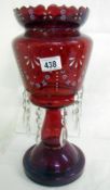 A Victorian ruby glass lustre with droppers (approx. height 14 3/4" / 37.5cm)