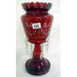 A Victorian ruby glass lustre with droppers (approx. height 14 3/4" / 37.5cm)