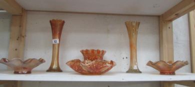A mixed lot of carnival glass dishes etc