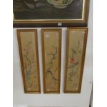 3 'Peking' work embroidered silk panels,