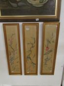 3 'Peking' work embroidered silk panels,