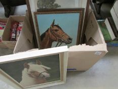 A box of pictures including horse prints