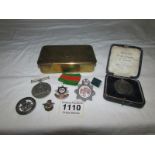 A WW1 medal to 5036 A SJT C.H. Stark 5 - 0 GOS, A 1914 Christmas tin, badges etc