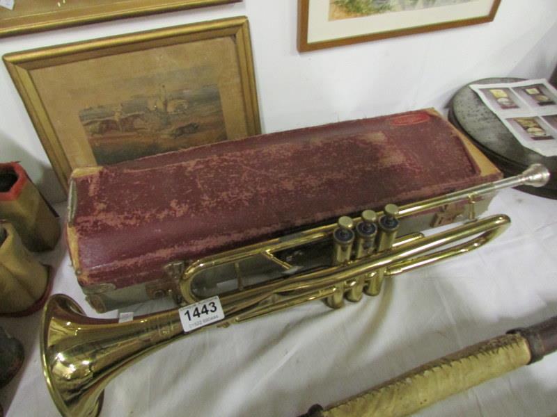 A cased brass 'Lafleur' trumpet