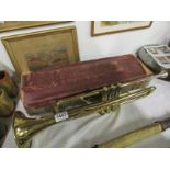 A cased brass 'Lafleur' trumpet