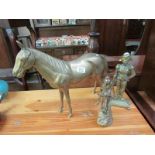 A large brass horse, brass Napoleon figu