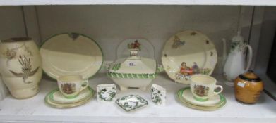 2 Clarice Cliff trios, 3 pieces of Mason