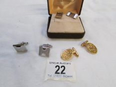 3 pairs of silver cuff links including silver gilt
