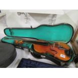 A cased violin and bow, a/f