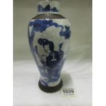 A blue and white Oriental vase