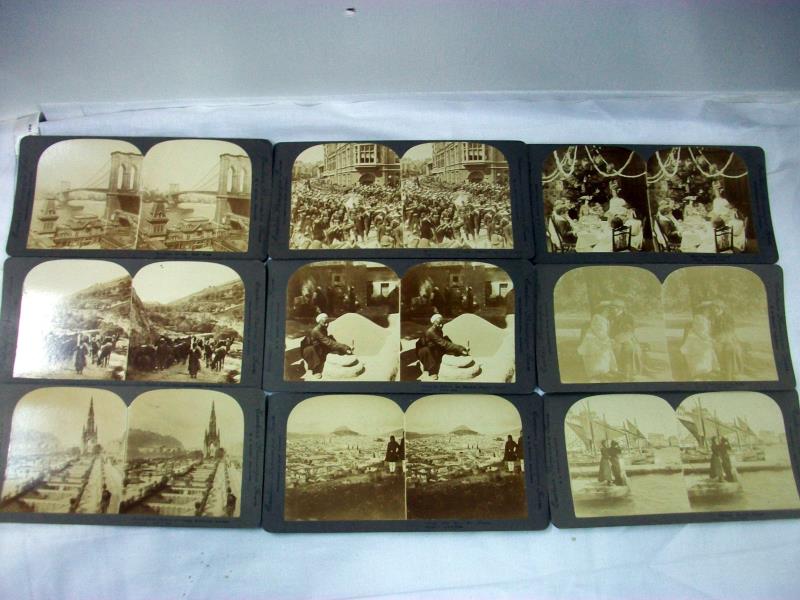 A stereoscope viewer with 97 cards by M E Wright in wooden box - Image 10 of 11