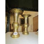 A pair of brass Edwardian Oriental vases