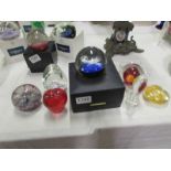 7 glass paperweights including Caithness