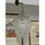 A cut glass acorn pendant light
Condition
Top bowl has a small crack approximately 10mm long