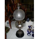 A Victorian oil lamp on pot base with gl