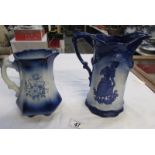 2 blue and white Staffordshire jugs