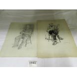 2 original 1920's unframed sketches by L