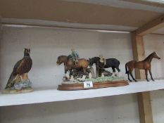 A pheasant figure by Kowa, a shire horse group and one other horse figure