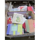 2 boxes of craft materials, stamps, card