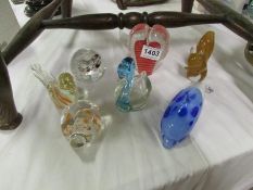 7 glass paperweights including animals