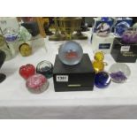 7 glass paperweights including Caithness