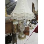 A cut glass table lamp with droppers (ma