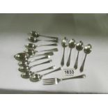 15 various silver spoons and a silver fo