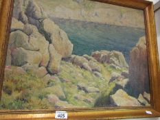 A gilt framed coastal scene oil on board signed Denys Law (St. Ives School?)