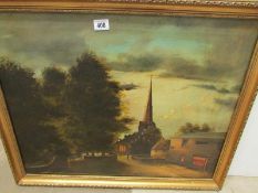 A gilt framed oil on canvas country Church scene