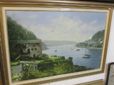 An oil on canvas 'Fowey Estuary' Terry Bailey R.S.M.A., image 91cm x 61cm, frame 103cm x 73cm